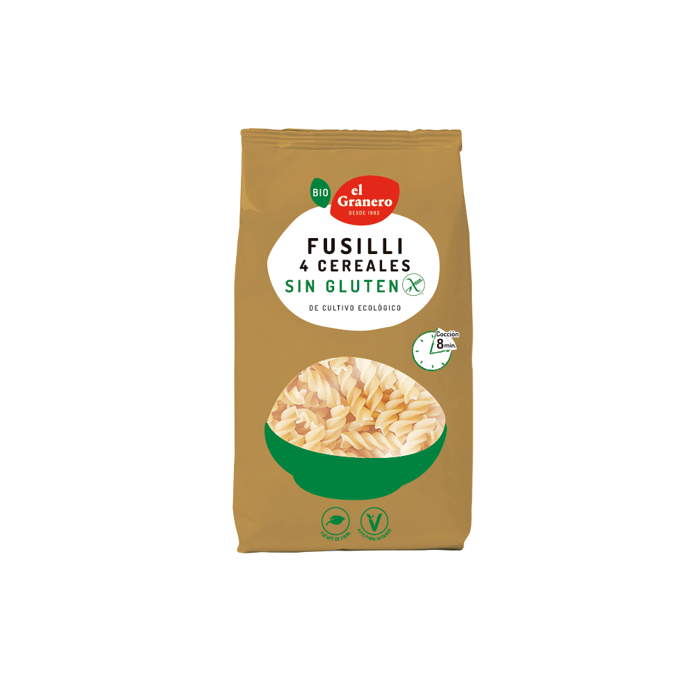 FUSILI 4 CEREALESSIN GLUTEN ECO, 500gr El Granero