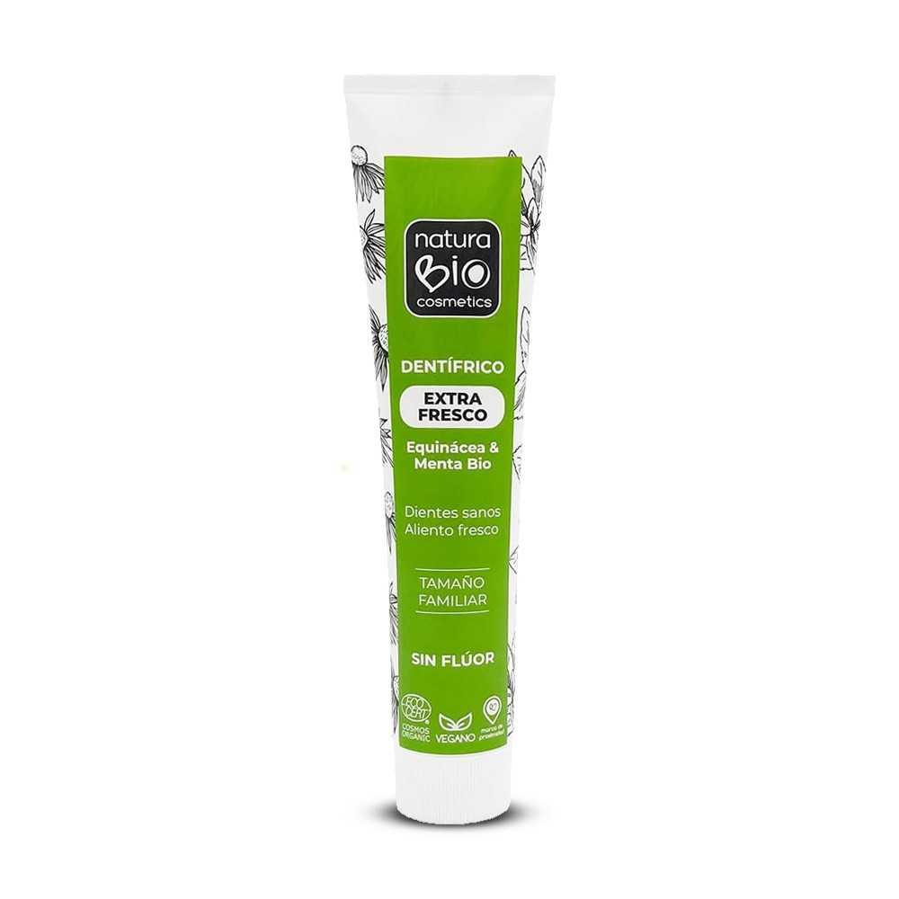 Tubo de pasta dental Extra Fresca NaturaBIO 125ml con hoja de menta