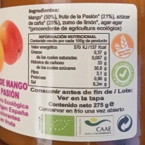 información nutricional pulpas tropicales mermelada natural