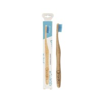 cepillo dental ecológico azul y empaque