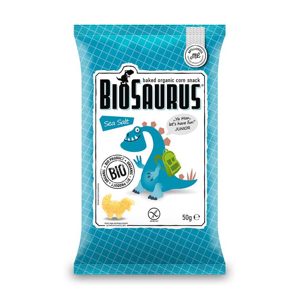 Snack de maíz ecológico BioSaurus con sal marina 50g