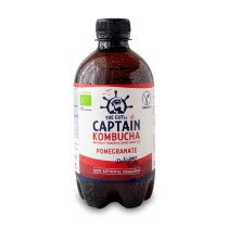fotografía real Botella de kombucha ecológica sabor granada Captain Kombucha