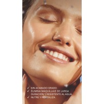 sin acabado graso, elimina maquillaje de larga duración y resistente al agua, nutre y revitaliza