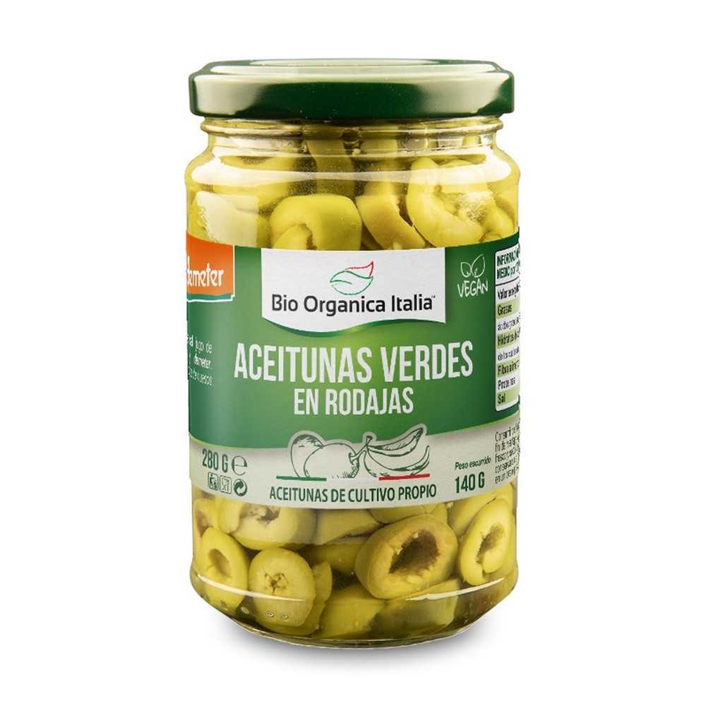 Aceitunas verdes ecológicas en rodajas