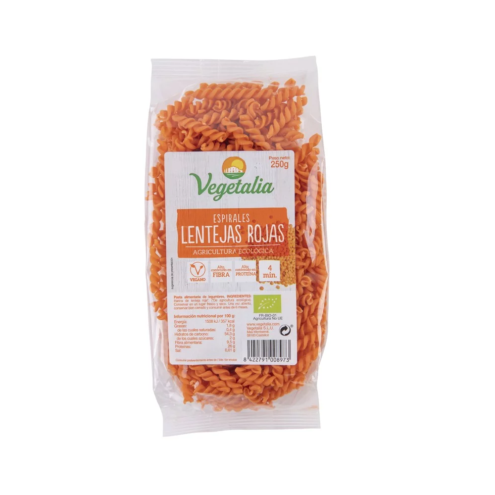 ESPIRALES LENTEJA ROJA ECO, 250gr Vegetalia