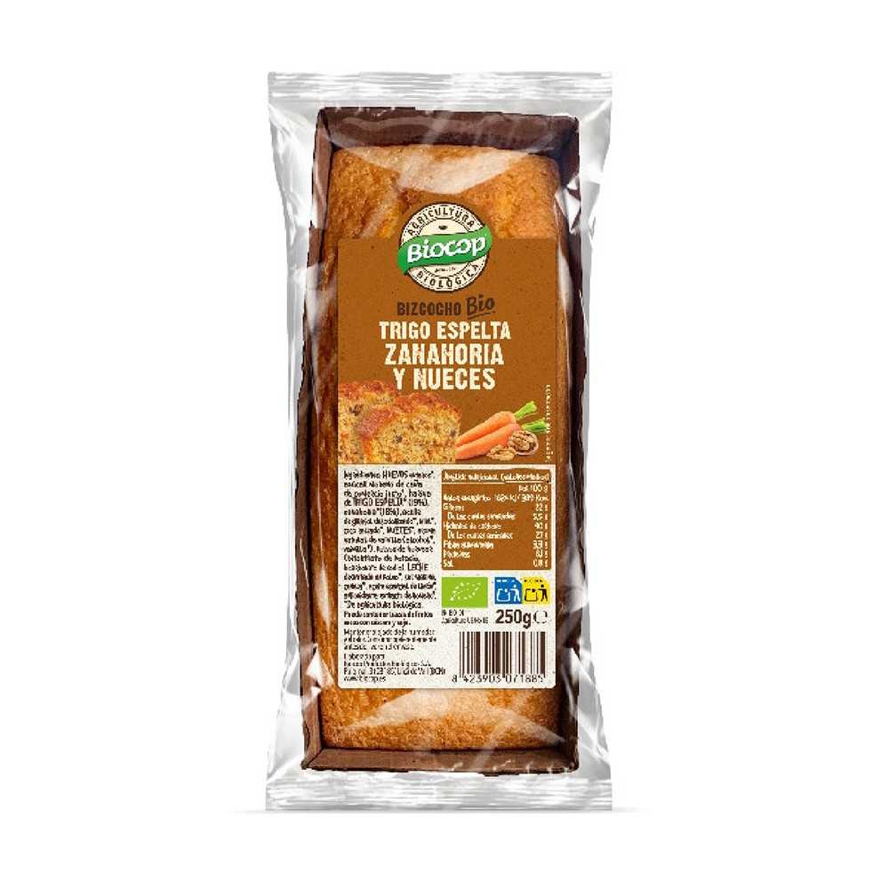 packaging de Bizcocho Espelta Zanahoria Y Nueces 250G Eco Biocop